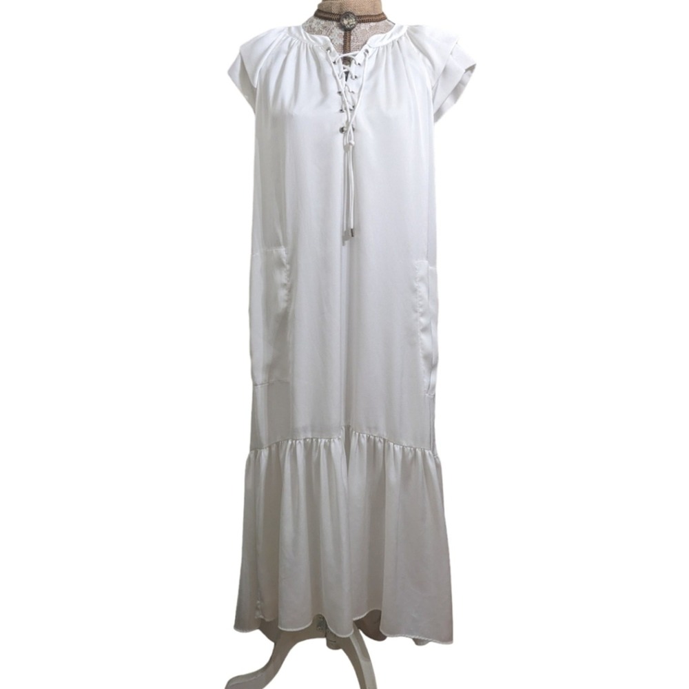 Sabina Musayev White Lace Up Tiered Maxi Dress OS Made in‎ Israel - Picture 2 of 8